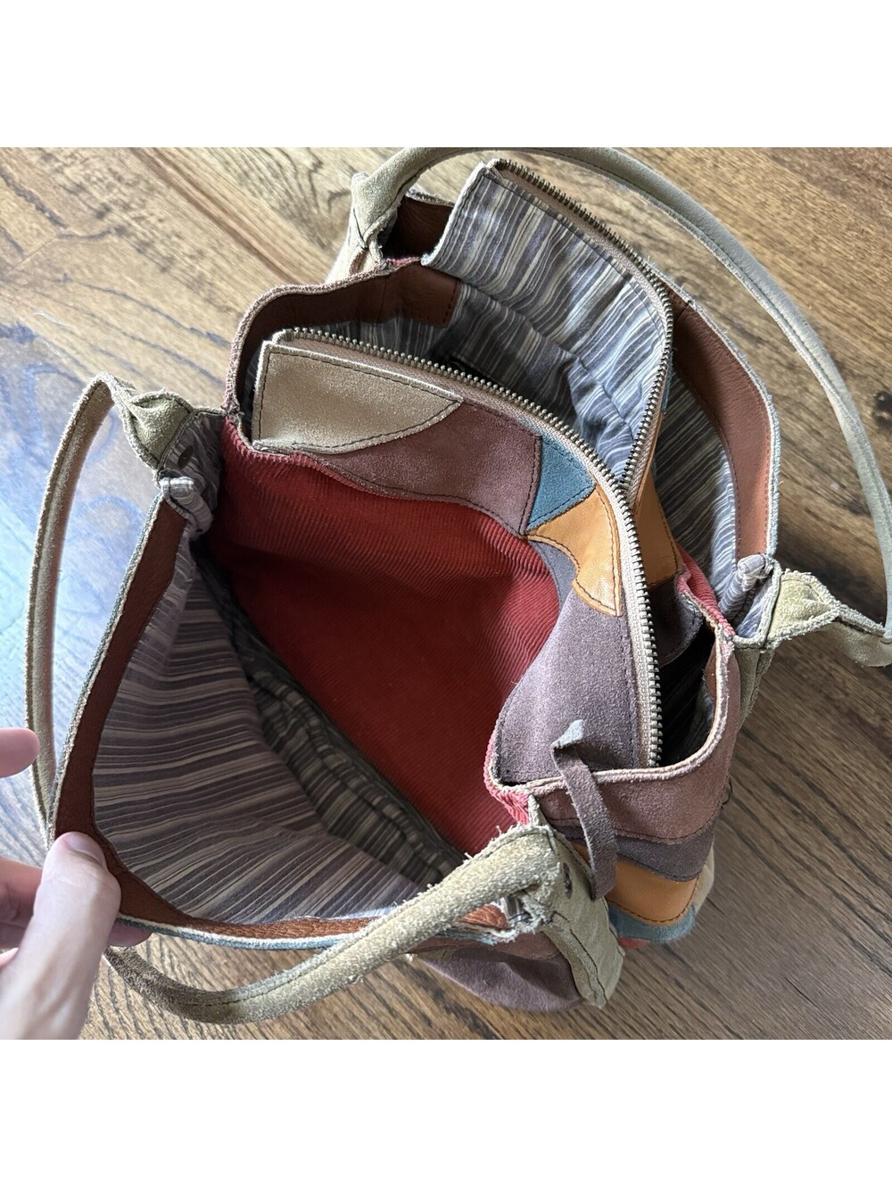 Lucky Brand Y2K Suede Leather Patchwork Hobo Bag Multicolor Boho Purse Rare - Picture 12 of 14